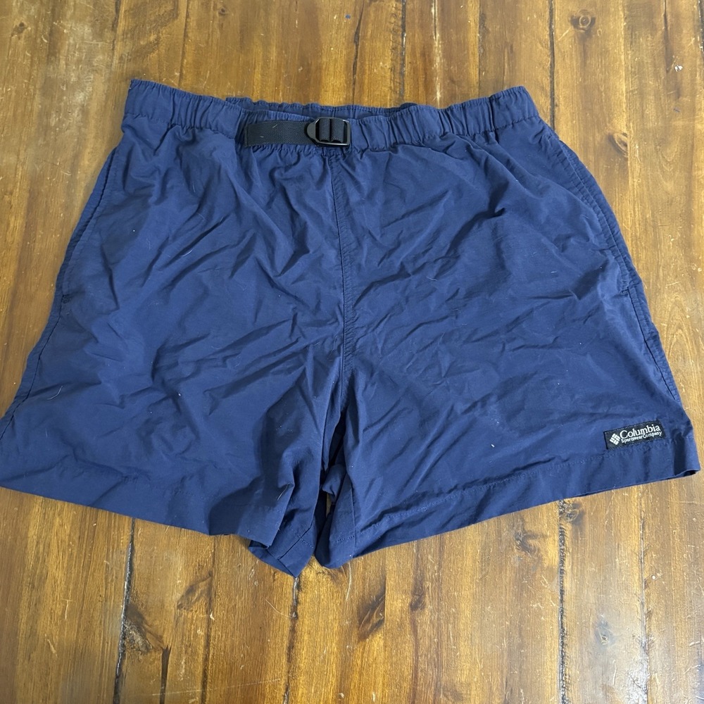 Vintage Columbia Hiking Shorts Blue S Belt Front Pockets VTG Casual 5" Inseam